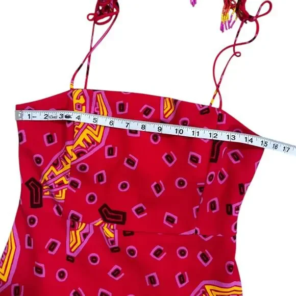 House of Harlow 1960 Women's Red Banana Print Spaghetti Strap Midi - Size S - Picture 6 of 7